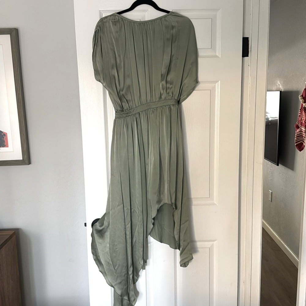 Flowy silk dress by Steele in sage green